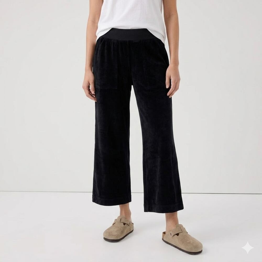 Pact Women's Sz S Black Organic Cotton Pure Velour Wide Leg Pull On Pants Jogger